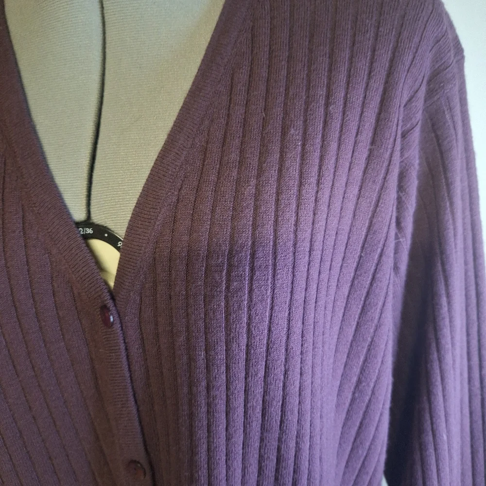 Women's Ribbed Plum Cardigan Long Sweater Size Med